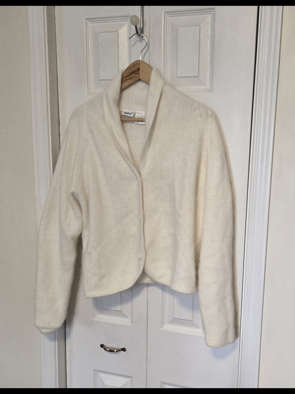 Cream Angora Shawl Collar Wool Blend Cardigan XL